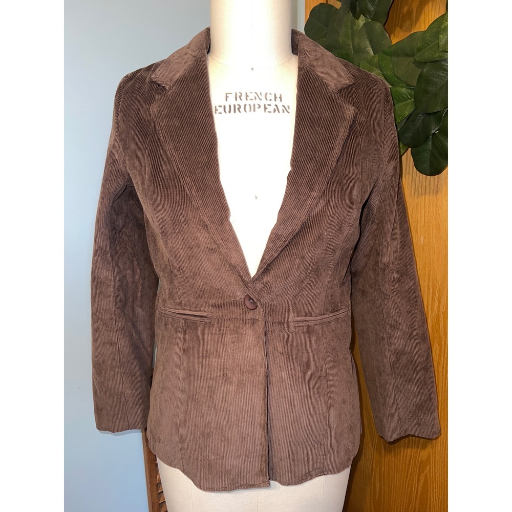 Corduroy Blazer Jacket Brown Single Button Career Office‎ Style NWT QVC Small